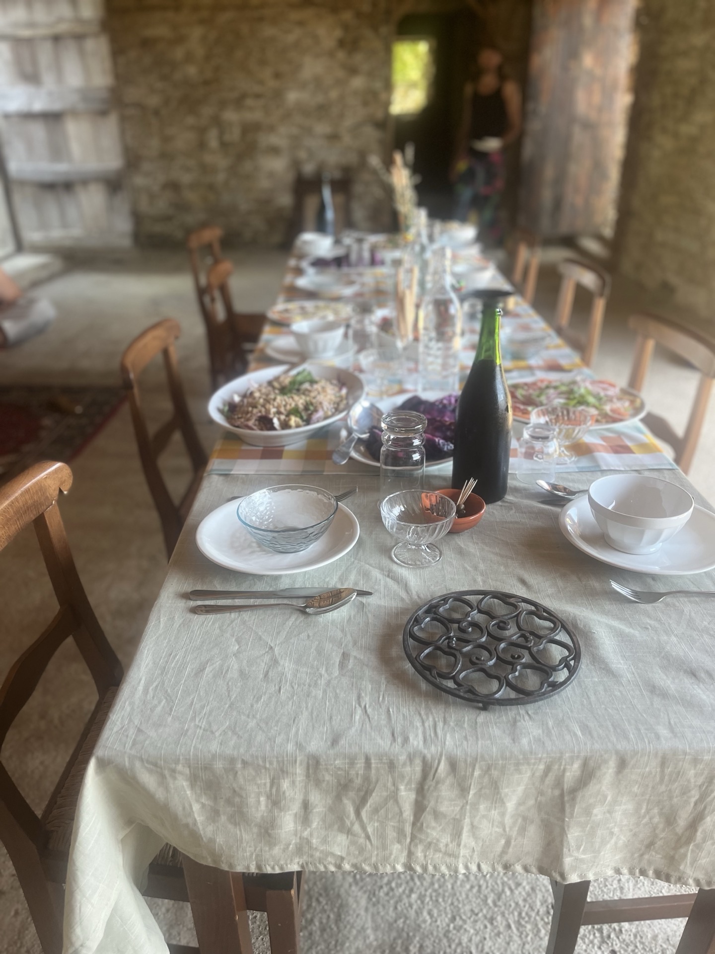 Long dinner table set