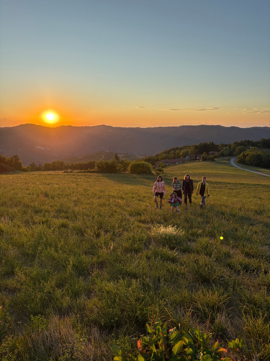 Sunset walk with people